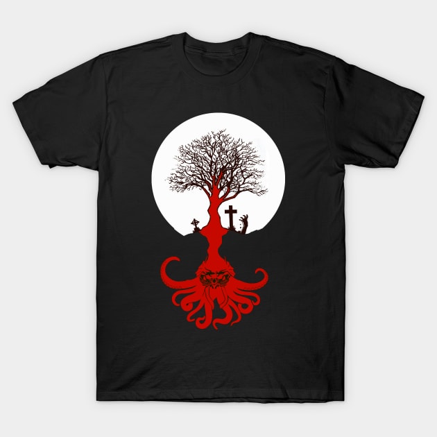 Cthulhu Is Everywhere- Ancient Lovecraft Mythos Tree T-Shirt by IceTees